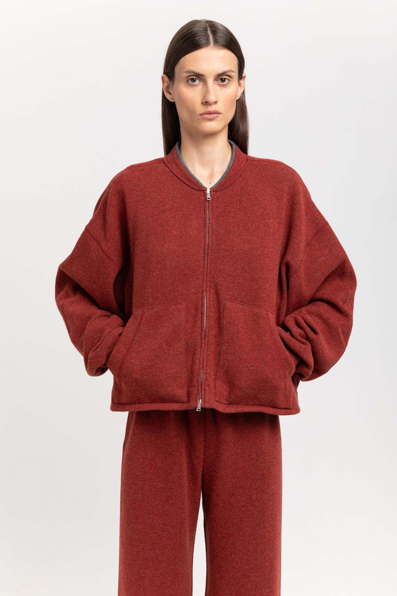 Dark brick technical wool jersey soft bomber