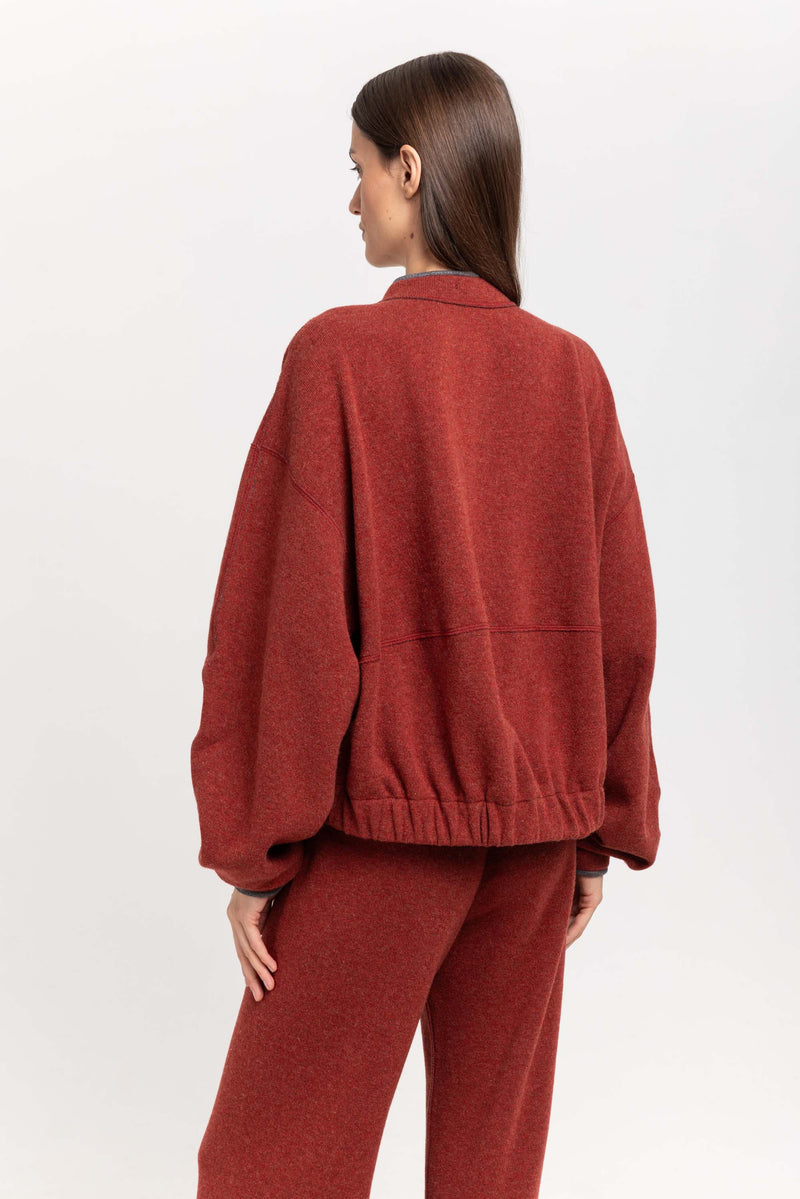 Dark brick technical wool jersey soft bomber