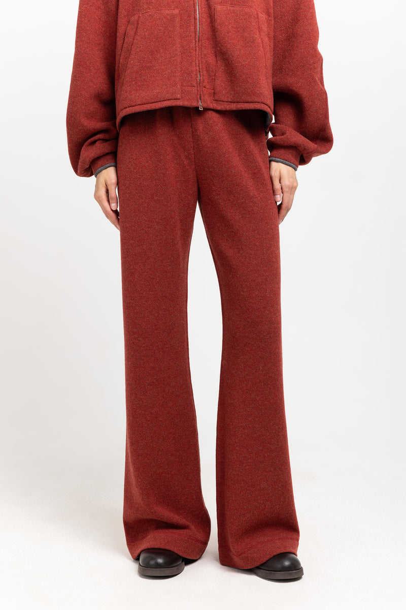 Dark brick technical wool jersey relaxed pants