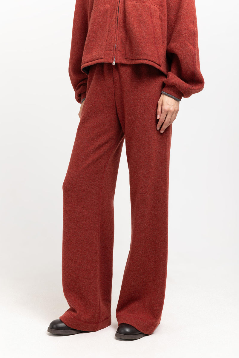 Dark brick technical wool jersey relaxed pants