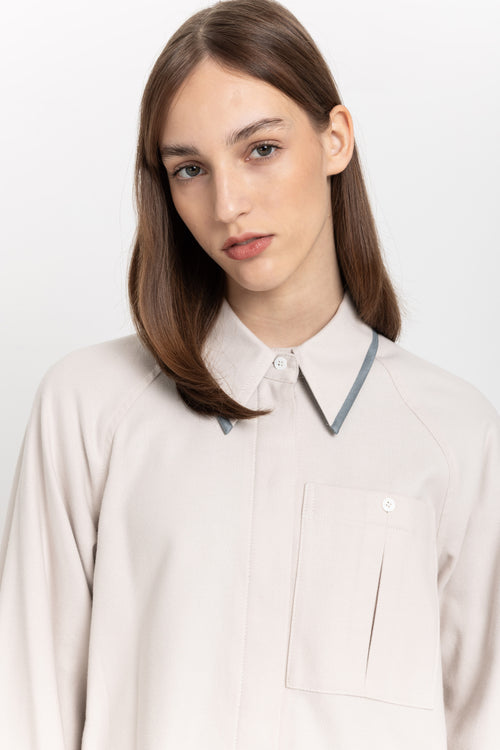 Chalk white cotton flannel overshirt with ties