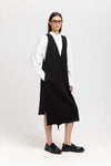 Black wool twill sleeveless office dress