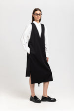 Black wool twill sleeveless office dress