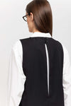 Black wool twill sleeveless office dress