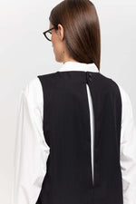 Black wool twill sleeveless office dress