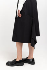 Black wool twill sleeveless office dress