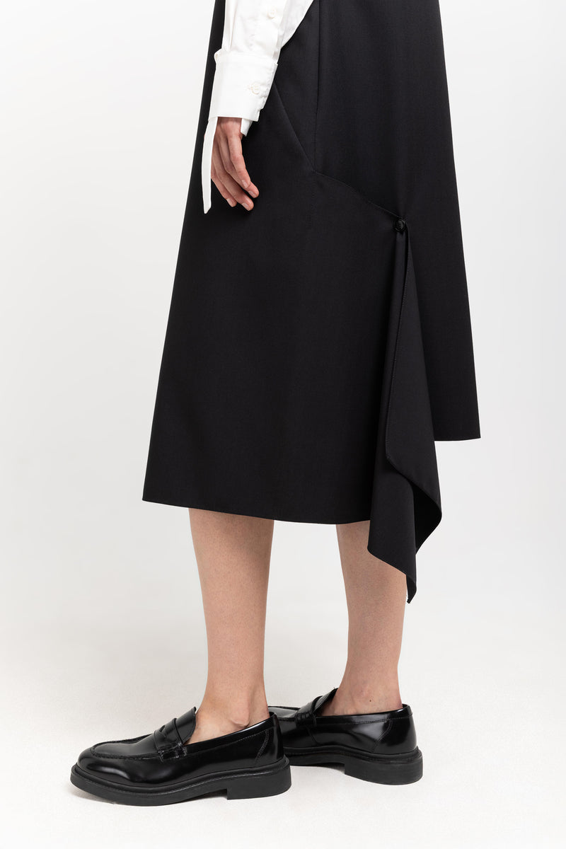 Black wool twill sleeveless office dress