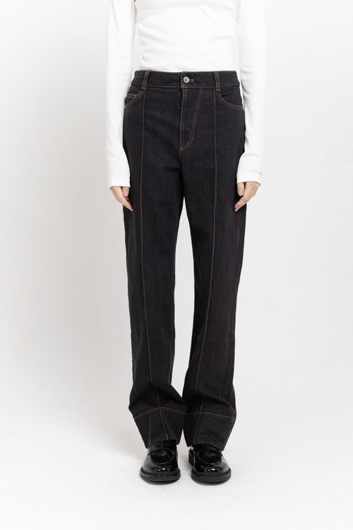 Dark blue raw denim straight leg jeans - high waist