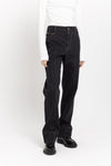 Dark blue raw denim straight leg jeans - high waist
