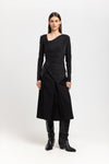 Deep black wool twill pleated skirt