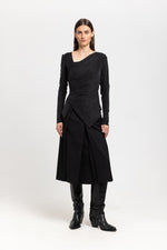 Deep black wool twill pleated skirt