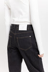 Dark blue raw denim straight leg jeans - high waist