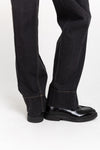 Dark blue raw denim straight leg jeans - high waist