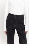 Dark blue raw denim straight leg jeans - high waist