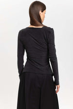 Anthracite cupro jersey asymmetric ruched top