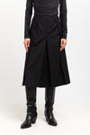 Deep black wool twill pleated skirt