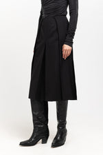 Deep black wool twill pleated skirt