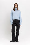Denim blue cashmere boxy cropped turtleneck