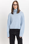 Denim blue cashmere boxy cropped turtleneck