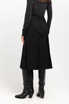 Deep black wool twill pleated skirt