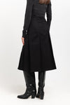 Deep black wool twill pleated skirt