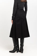 Deep black wool twill pleated skirt