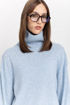 Denim blue cashmere boxy cropped turtleneck