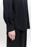 Black crinkle poplin lantern sleeve blouse