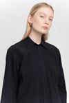Black crinkle poplin lantern sleeve blouse
