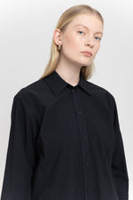 Black crinkle poplin lantern sleeve blouse