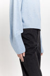 Denim blue cashmere boxy cropped turtleneck