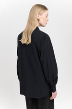 Black crinkle poplin lantern sleeve blouse