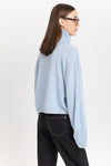 Denim blue cashmere boxy cropped turtleneck