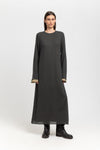 Dark grey cashmere mousseline bell sleeve midi dress