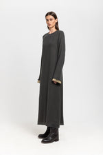Dark grey cashmere mousseline bell sleeve midi dress