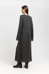 Dark grey cashmere mousseline bell sleeve midi dress