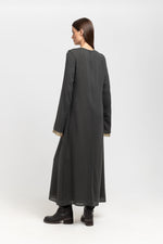 Dark grey cashmere mousseline bell sleeve midi dress
