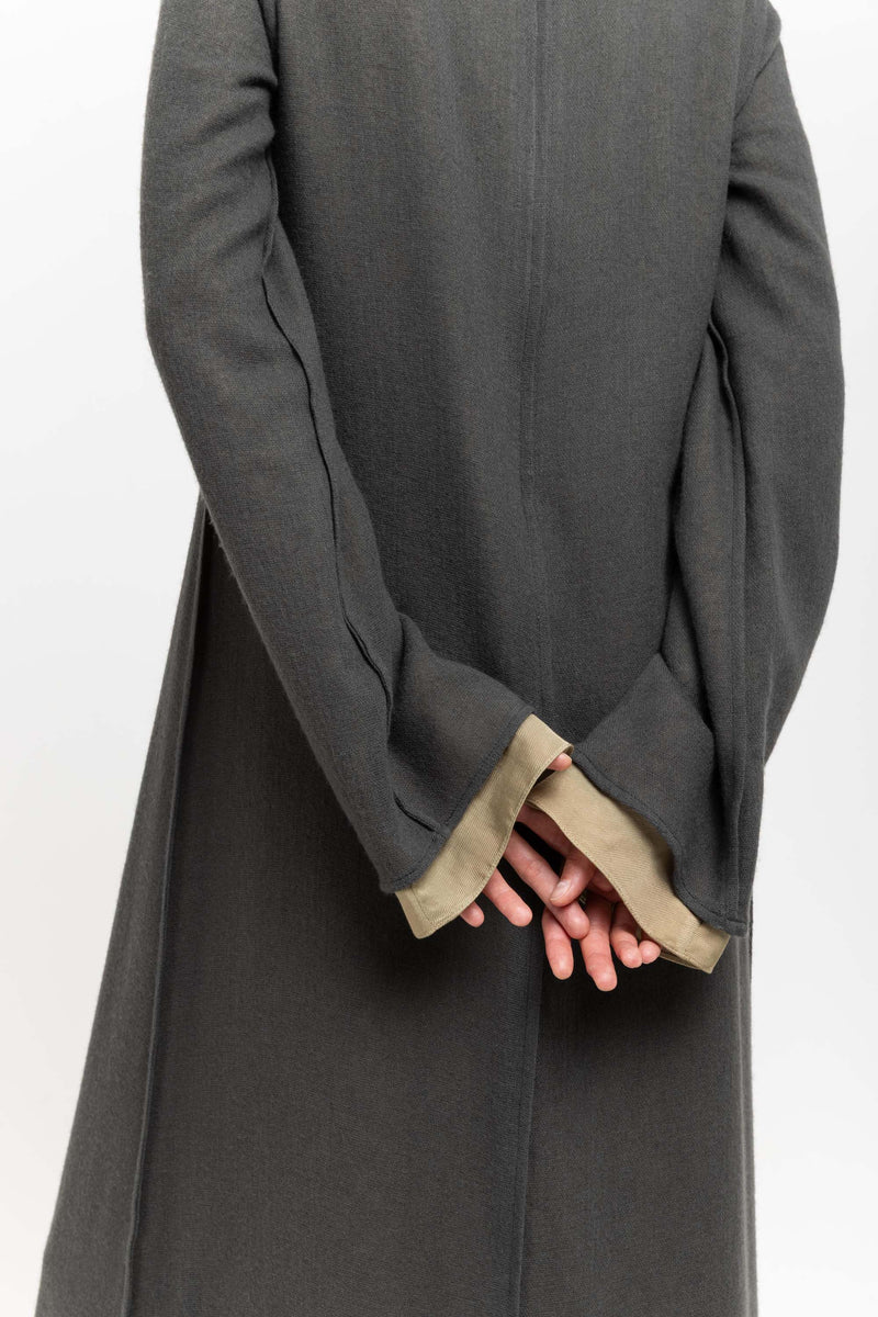 Dark grey cashmere mousseline bell sleeve midi dress