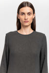Dark grey cashmere mousseline bell sleeve midi dress