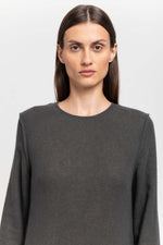 Dark grey cashmere mousseline bell sleeve midi dress