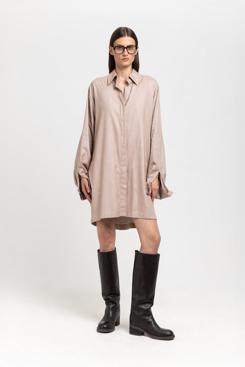 Beige herringbone flannel dress