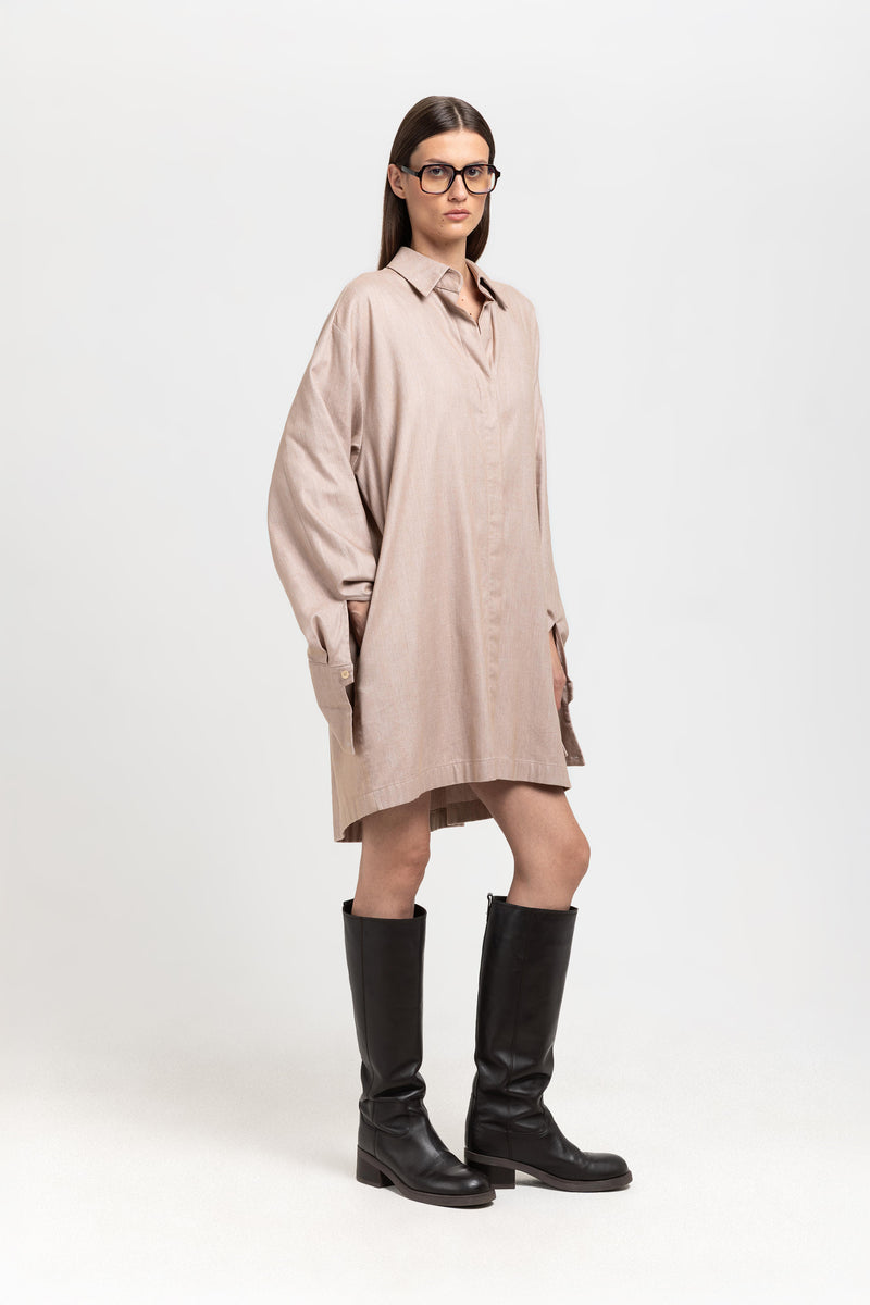Beige herringbone flannel dress
