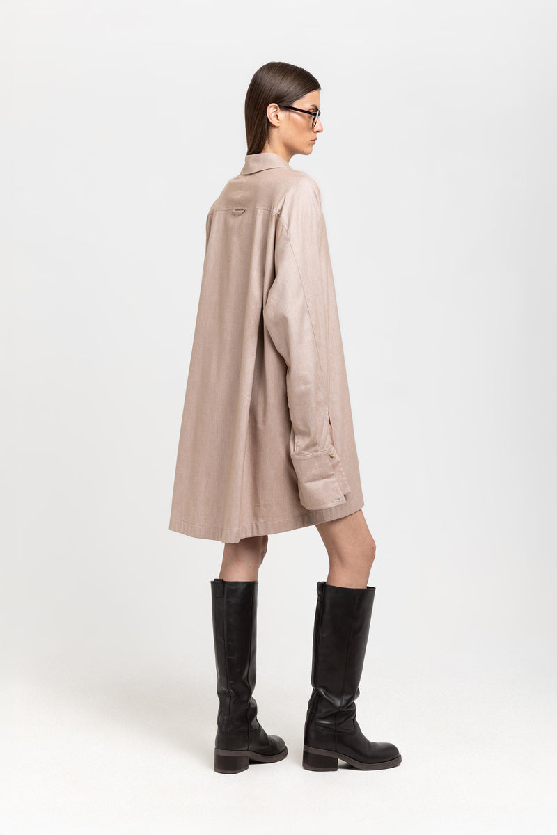 Beige herringbone flannel dress