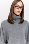Limestone grey cashmere boxy cropped turtleneck