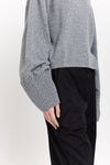 Limestone grey cashmere boxy cropped turtleneck