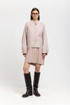 Beige cotton flannel overshirt with ties