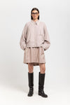 Beige cotton flannel overshirt with ties