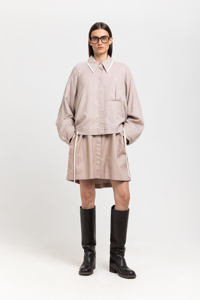 Beige cotton flannel overshirt with ties