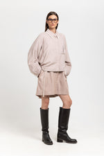 Beige cotton flannel overshirt with ties
