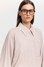 Beige cotton flannel overshirt with ties